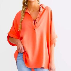 Hyfve One & Only Orange Oversized Dolman Henley M